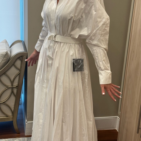 Norma Kamali White Long Sleeve Belted Dress - Picture 8 of 15